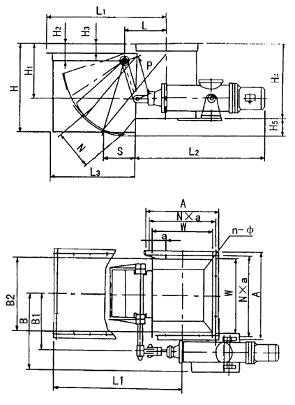 電液動(dòng)扇形閘門是根據(jù)建材行業(yè)的特殊需要，用作水泥熟料庫底除塵設(shè)備的理想卸料裝置。